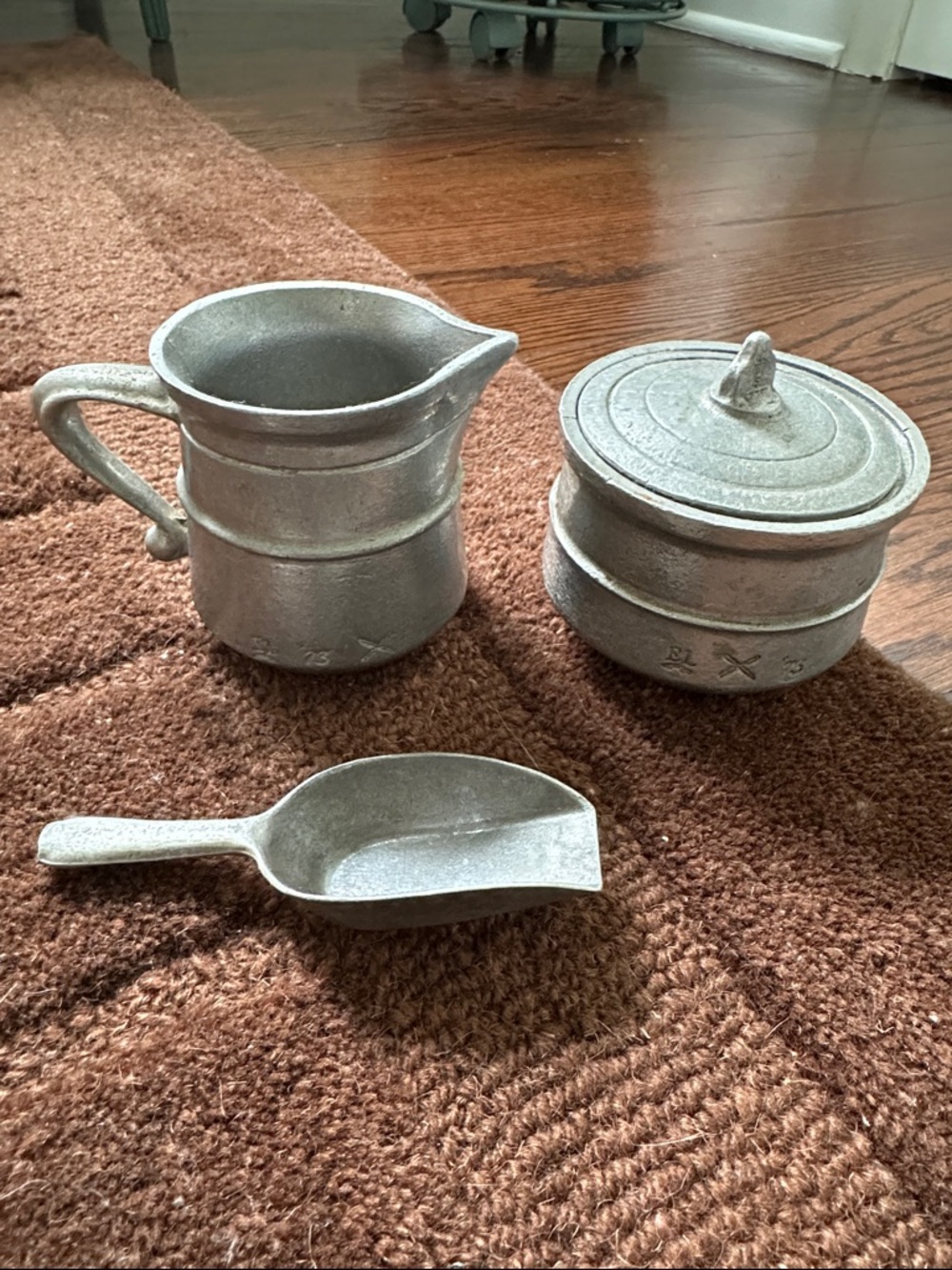 Vintage Pewter-Color Mini Creamer, Sugar Jar and Scoop Set - Home Kitchen USA 73